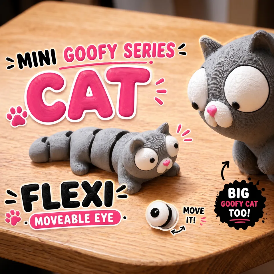 Mini Goofy Flexi Kedi - Gözleri Hareketli Esnek Model